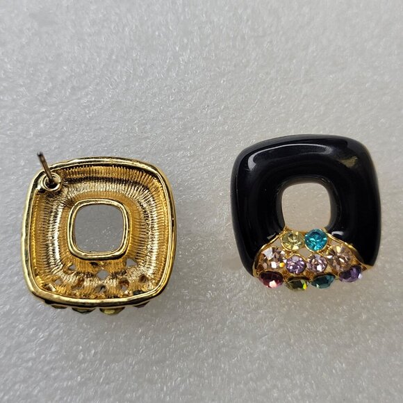 Black Square Earrings With Colorful Crystals - Picture 5 of 9